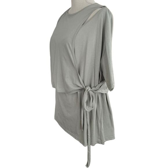 Women's Korean Fashion Mint Asymmetrical Wrap Shirt Sz Onesize M/L - Picture 2 of 5